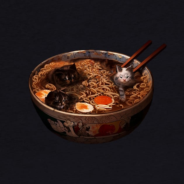 Cute Ramen Kitten Noodle Soup by HideTheInsanity